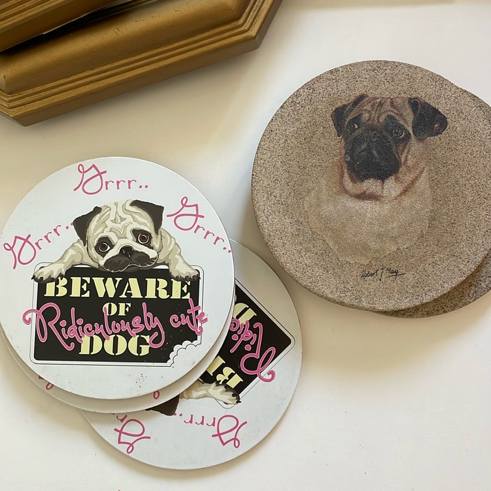 Pug Coasters - Mixed Set - Dog Mom - Puppy Love - Stoneware - Cork - Collection
